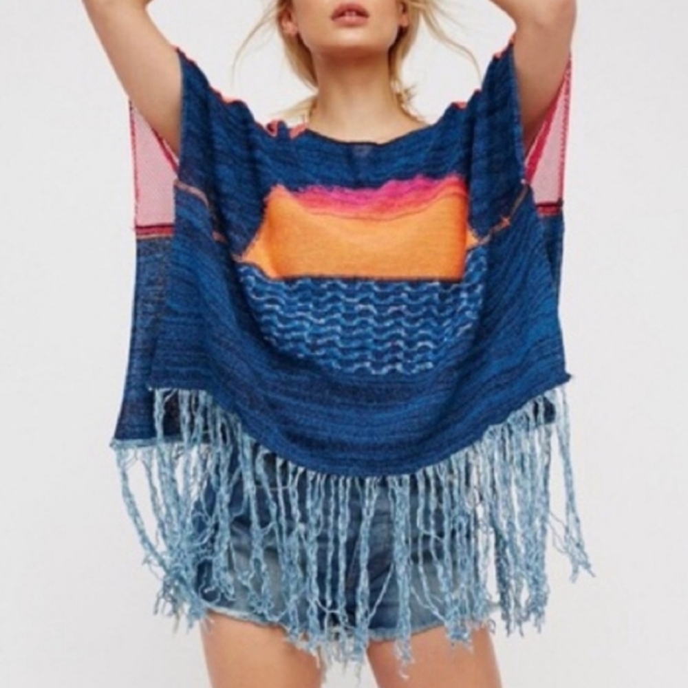 Free People Sunset Fringe Poncho - Like New - Picture 2 of 12